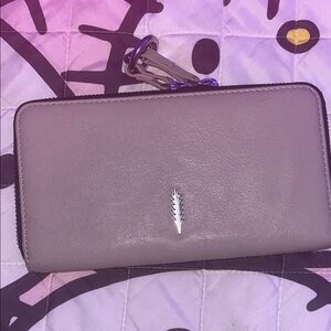 Leather Zip-Around Wristlet Clutch in Taupe